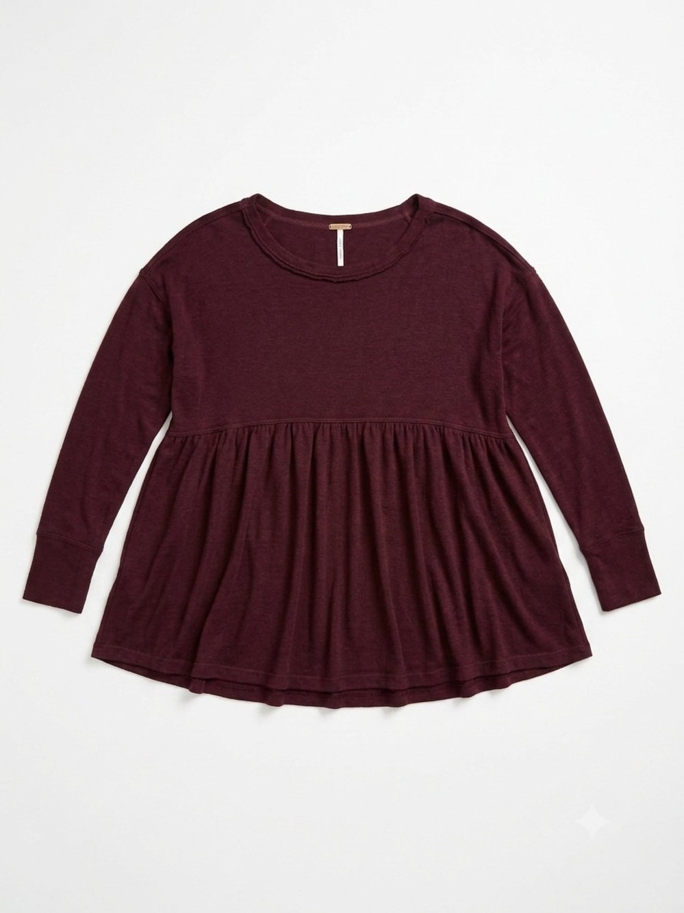 Free People Long Sleeve Peplum Top in Burgundy - Picture 2 of 3